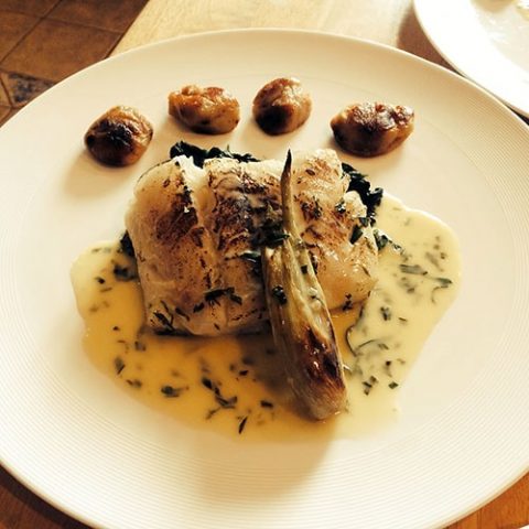 Seared Cod, Braised Fennel, Black Garlic Gnocchi, Tarragon Burre Blanc