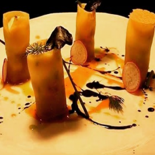 orange dessert served on plate