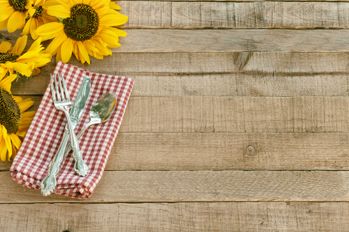 picnic sheet and sunflowers